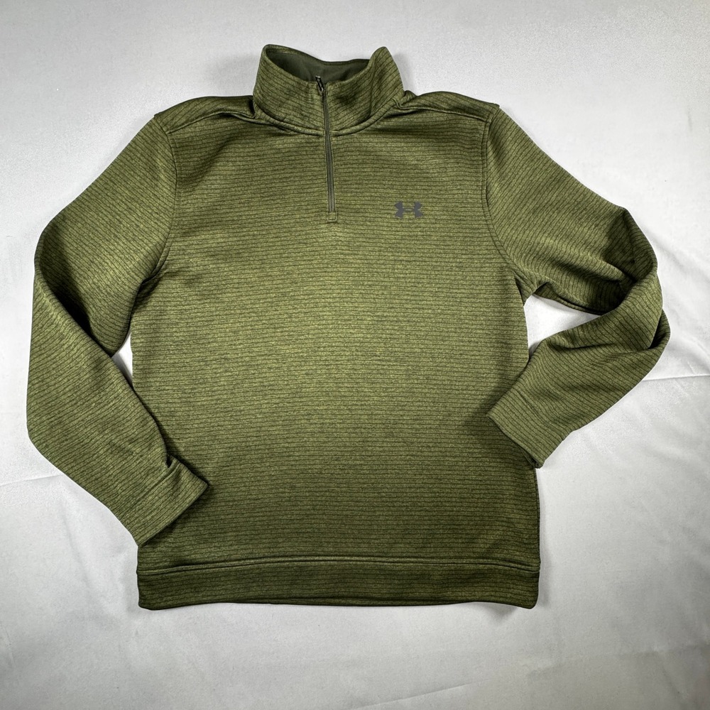 Under Armour Storm Sweater Fleece Mens Large Green Striped Golf 1/4 Zip Pullover
